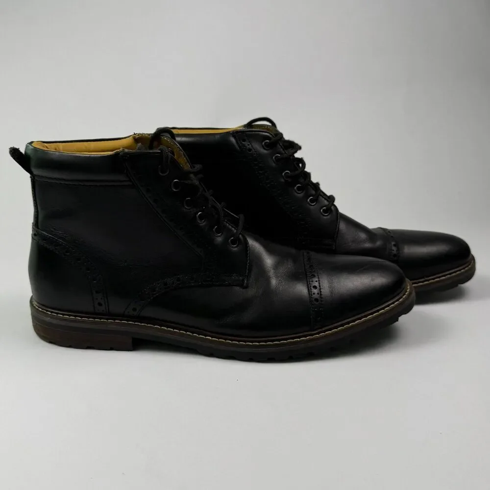 Florsheim Cap Toe Brogue Boots Black Leather Lace Up Size 11.5